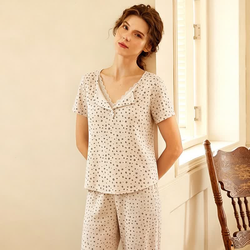 Pyjama mit weichem Leopardenmuster und Spitzenbesatz - image 5