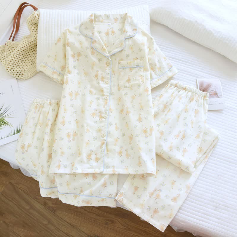 Dreiteilige Loungewear aus Baumwoll-Duck-Print - image 3