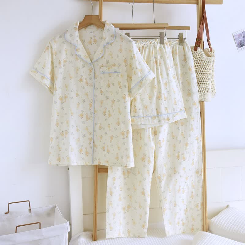 Dreiteilige Loungewear aus Baumwoll-Duck-Print - image 1