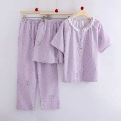 Loungewear-Set aus Baumwolle mit lila Hasen- und Blumenmuster (3-teilig) - image 2