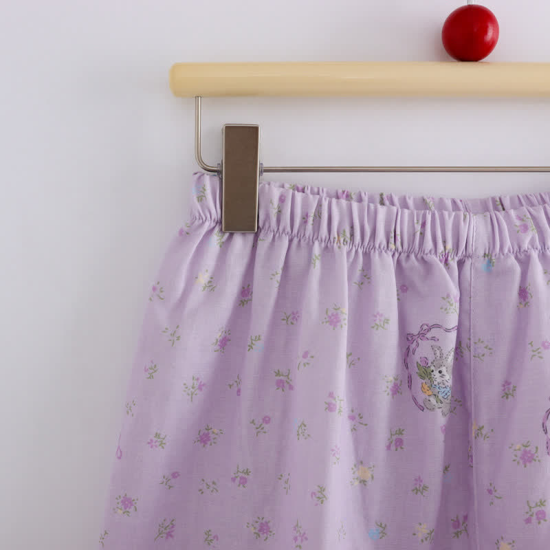 Loungewear-Set aus Baumwolle mit lila Hasen- und Blumenmuster (3-teilig) - image 8