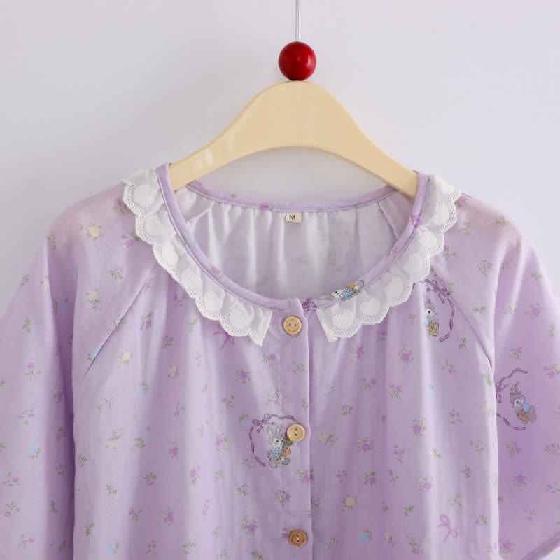 Loungewear-Set aus Baumwolle mit lila Hasen- und Blumenmuster (3-teilig) - image 3