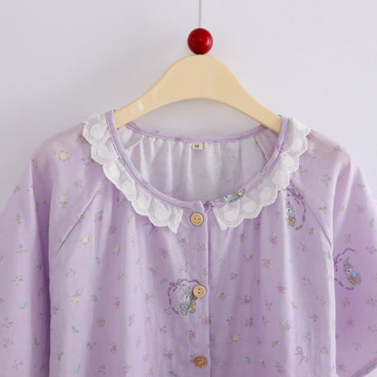 Loungewear-Set aus Baumwolle mit lila Hasen- und Blumenmuster (3-teilig) - image 3