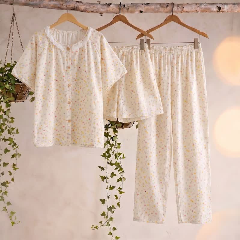 Loungewear-Set aus Baumwolle mit Sternenmuster (3-teilig) - Beige - XL - image 0