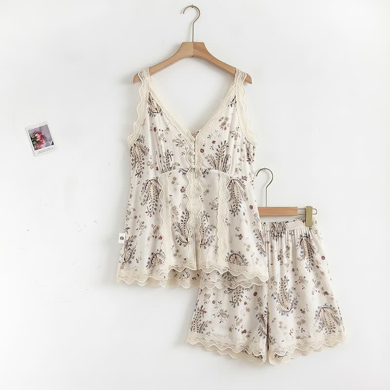 Loungewear-Set aus französischer Baumwollspitze mit Blumenmuster - image 1