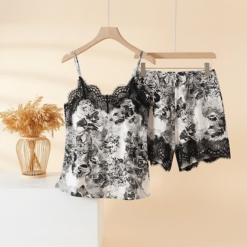 Vintage-Set aus Trägertop und Shorts mit floraler Spitze - Grau - 3XL - image 0
