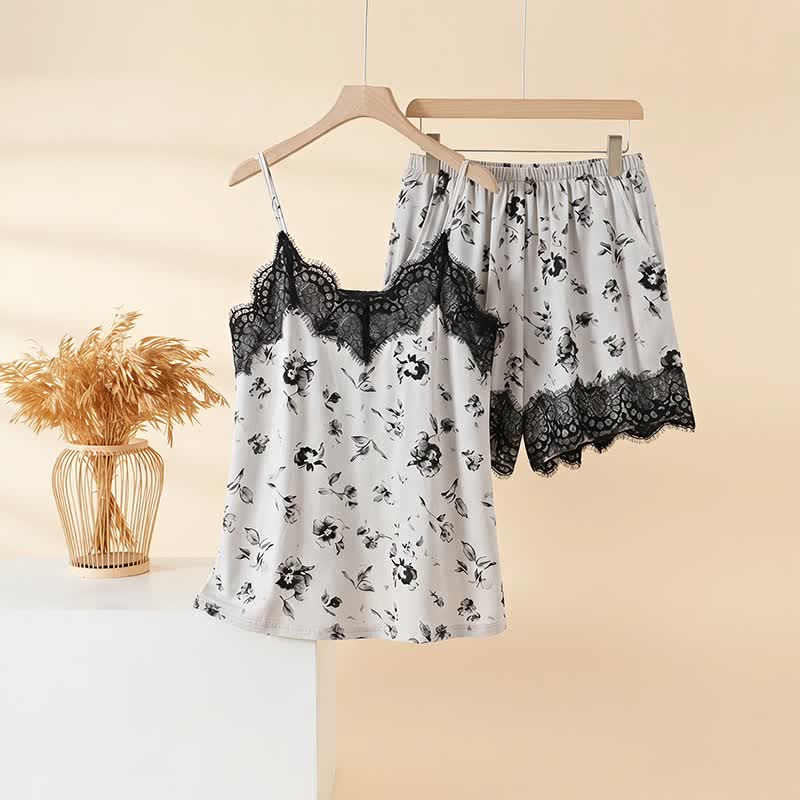 Romantisches Pyjama-Set mit floraler Spitze - Grau - 3XL - image 0