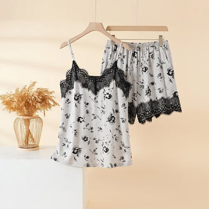 Romantisches Pyjama-Set mit floraler Spitze - Grau - 3XL - image 0