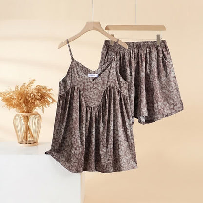 Pyjama-Set mit Vintage-Print: Trägertop und Shorts - Braun - XL - image 0