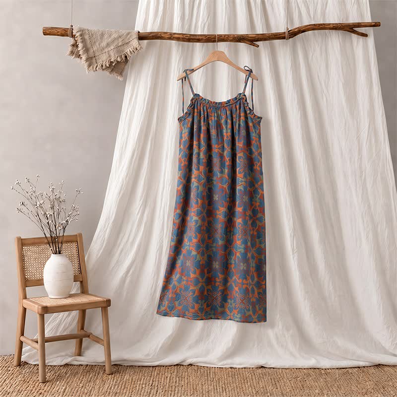 Vintage Boho Baumwoll-Cami-Nachtkleid - Blau - XL - image 0
