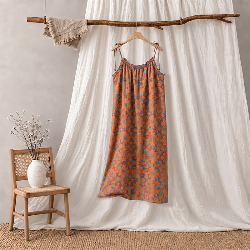 Vintage Boho Baumwoll-Cami-Nachtkleid - Orange - XL - image 5