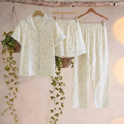 Dreiteilige Loungewear aus Baumwoll-Duck-Print - Beige - XXL - image 0