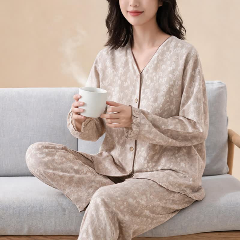 Weicher, geblümter Baumwollpyjama mit Knopfleiste - image 14
