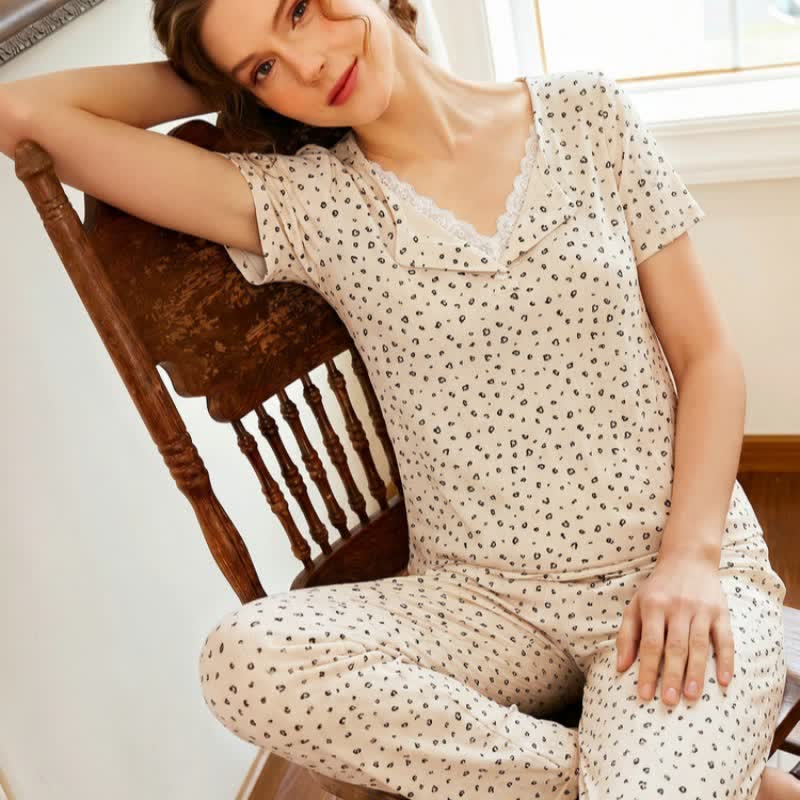 Pyjama mit weichem Leopardenmuster und Spitzenbesatz - Aprikose - XL - image 4
