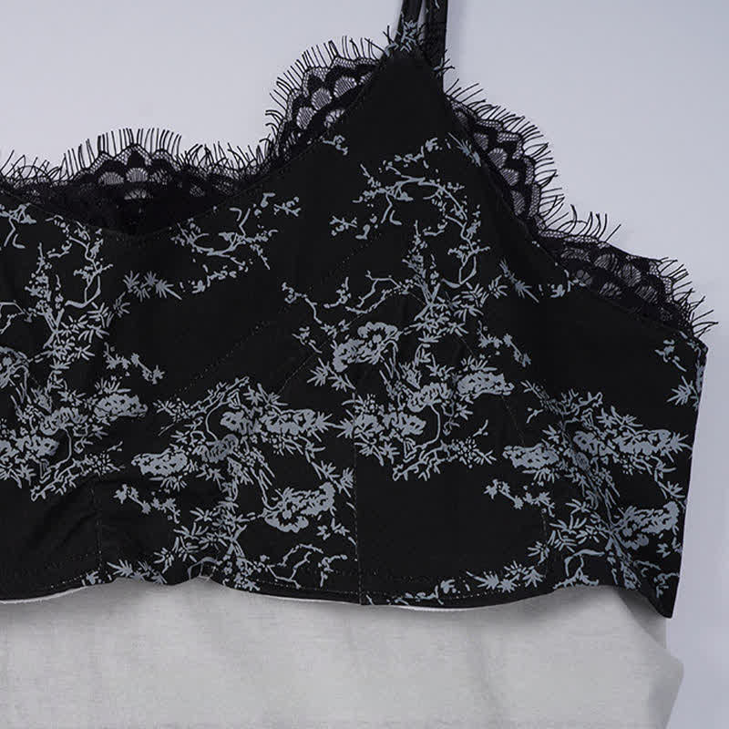 Schwarzes Lounge-Set mit Camisole-Oberteil und Blumenmuster - image 6