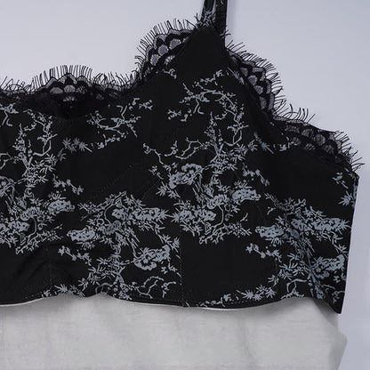 Schwarzes Lounge-Set mit Camisole-Oberteil und Blumenmuster - image 6