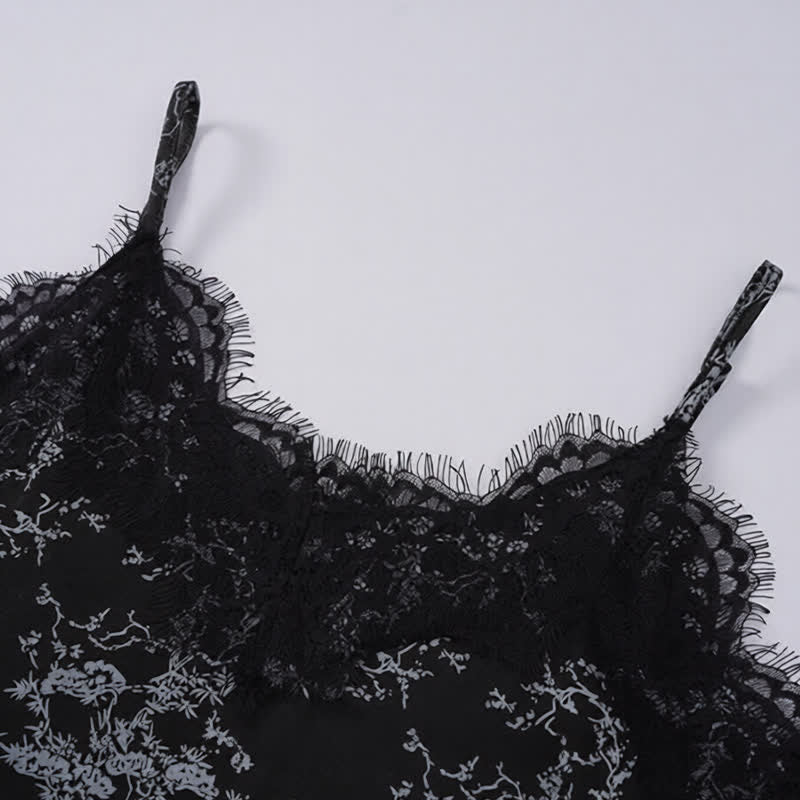 Schwarzes Lounge-Set mit Camisole-Oberteil und Blumenmuster - image 4