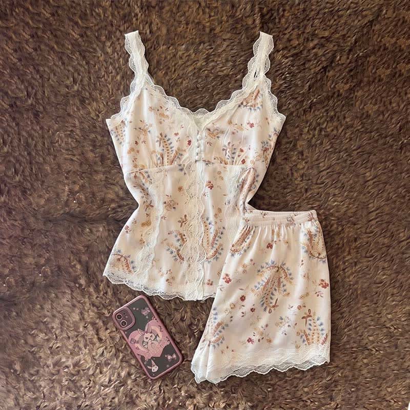 Loungewear-Set aus französischer Baumwollspitze mit Blumenmuster - image 5