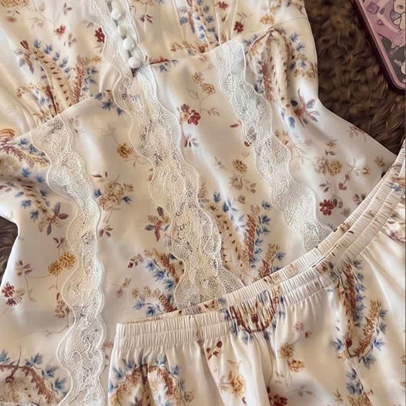 Loungewear-Set aus französischer Baumwollspitze mit Blumenmuster - image 6