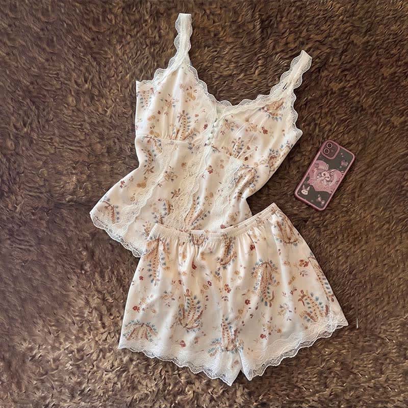 Loungewear-Set aus französischer Baumwollspitze mit Blumenmuster - image 3
