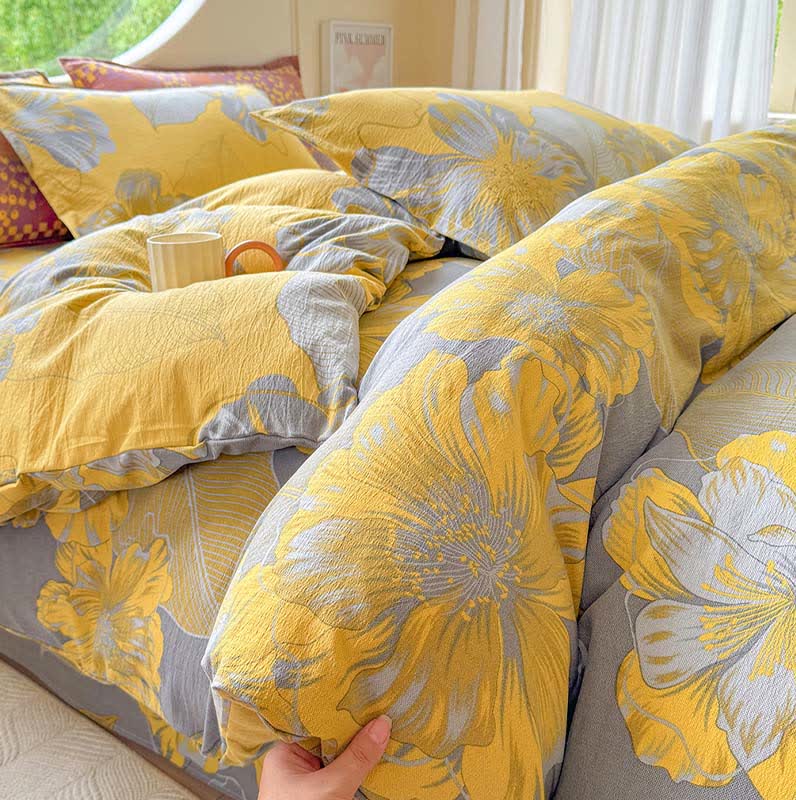 4-teiliges Bettwäscheset aus Baumwollgaze mit Blumenmuster - image 3
