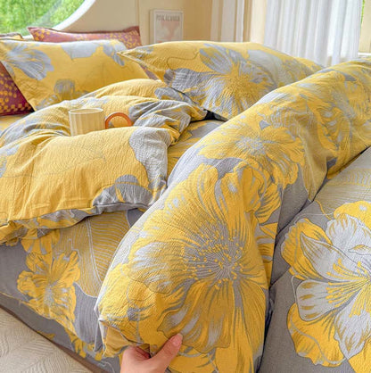 4-teiliges Bettwäscheset aus Baumwollgaze mit Blumenmuster - image 3