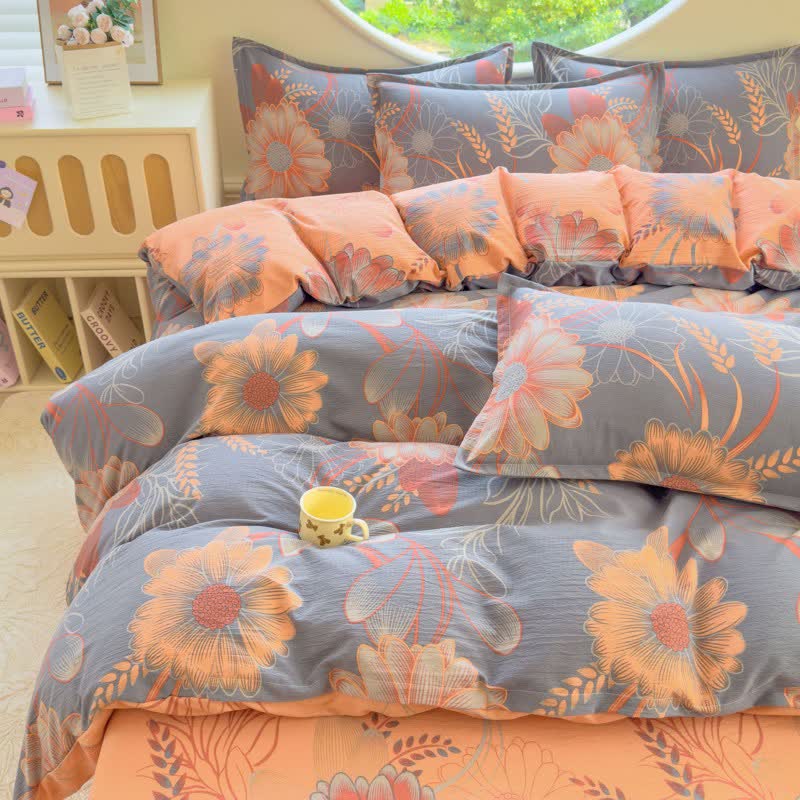 Bettwäsche-Set aus Baumwollgaze mit Blumenmuster und Weizenmotiven (4-teilig) - 200cm x 230cm - image 0
