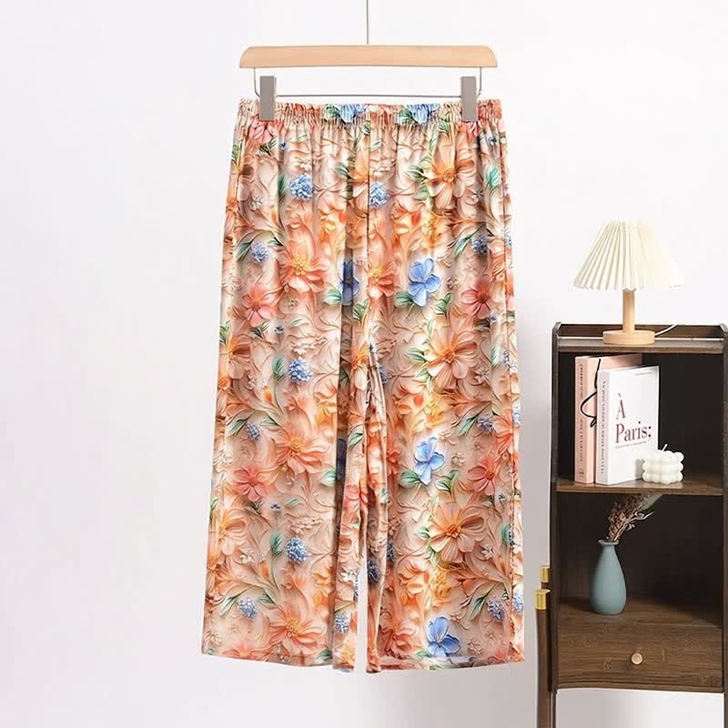 Vintage-Pyjamahose mit botanischem Print, kurze Ausführung - Orange - 6XL - image 0