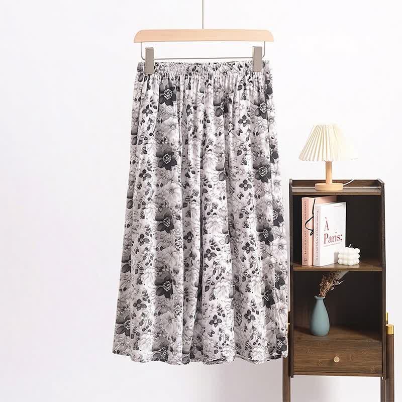 Vintage Schwarze geblümte Cropped Schlafhose - Weiß - 6XL - image 0