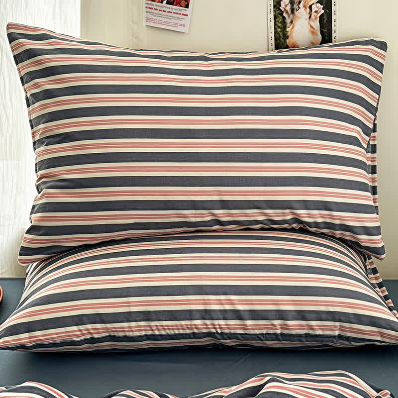Minimalistisches, gestreiftes, weiches Bettwäsche-Set aus doppellagigem Gaze - image 2
