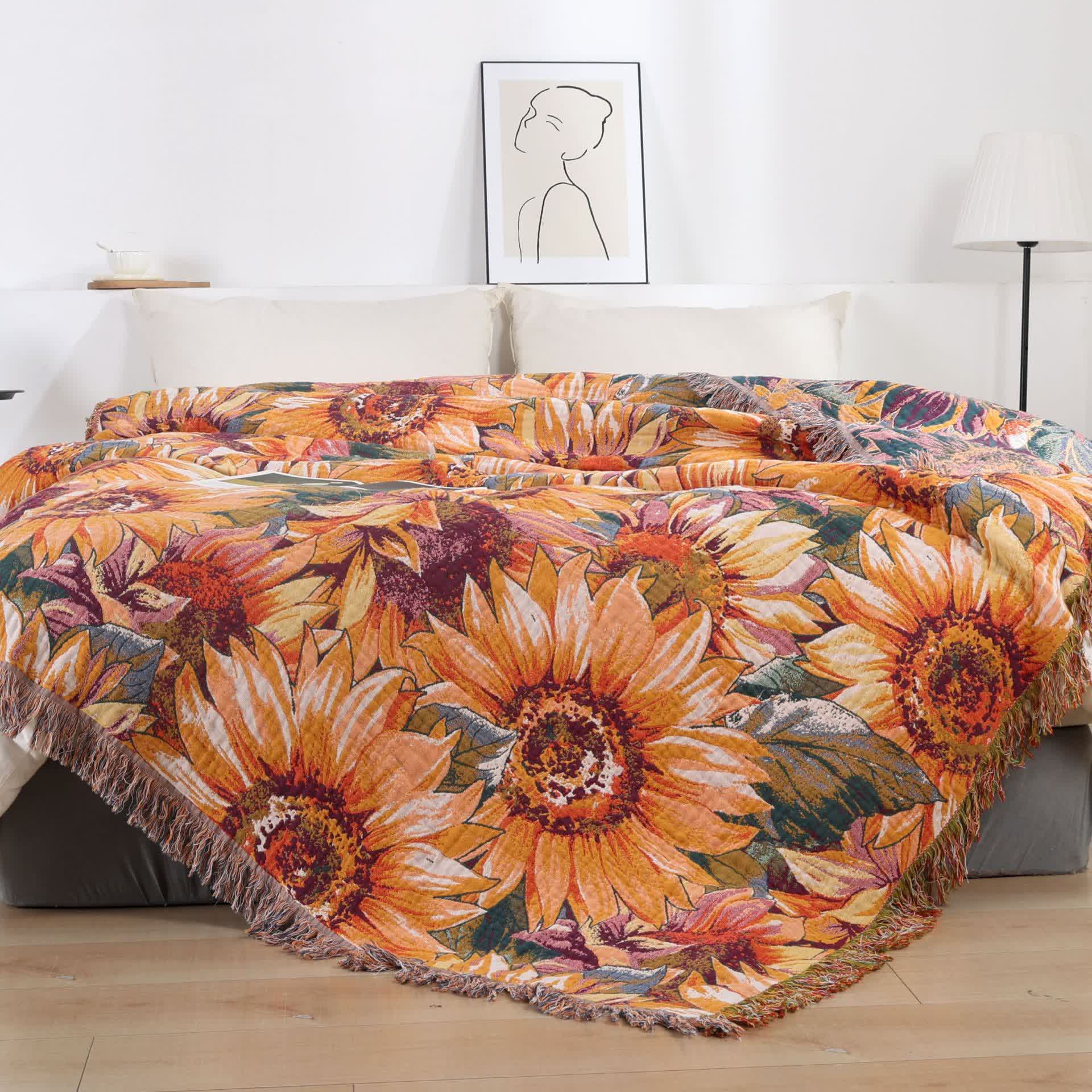 Boho-Sonnenblumen-Tagesdecke aus Baumwollgaze - Königin - image 0