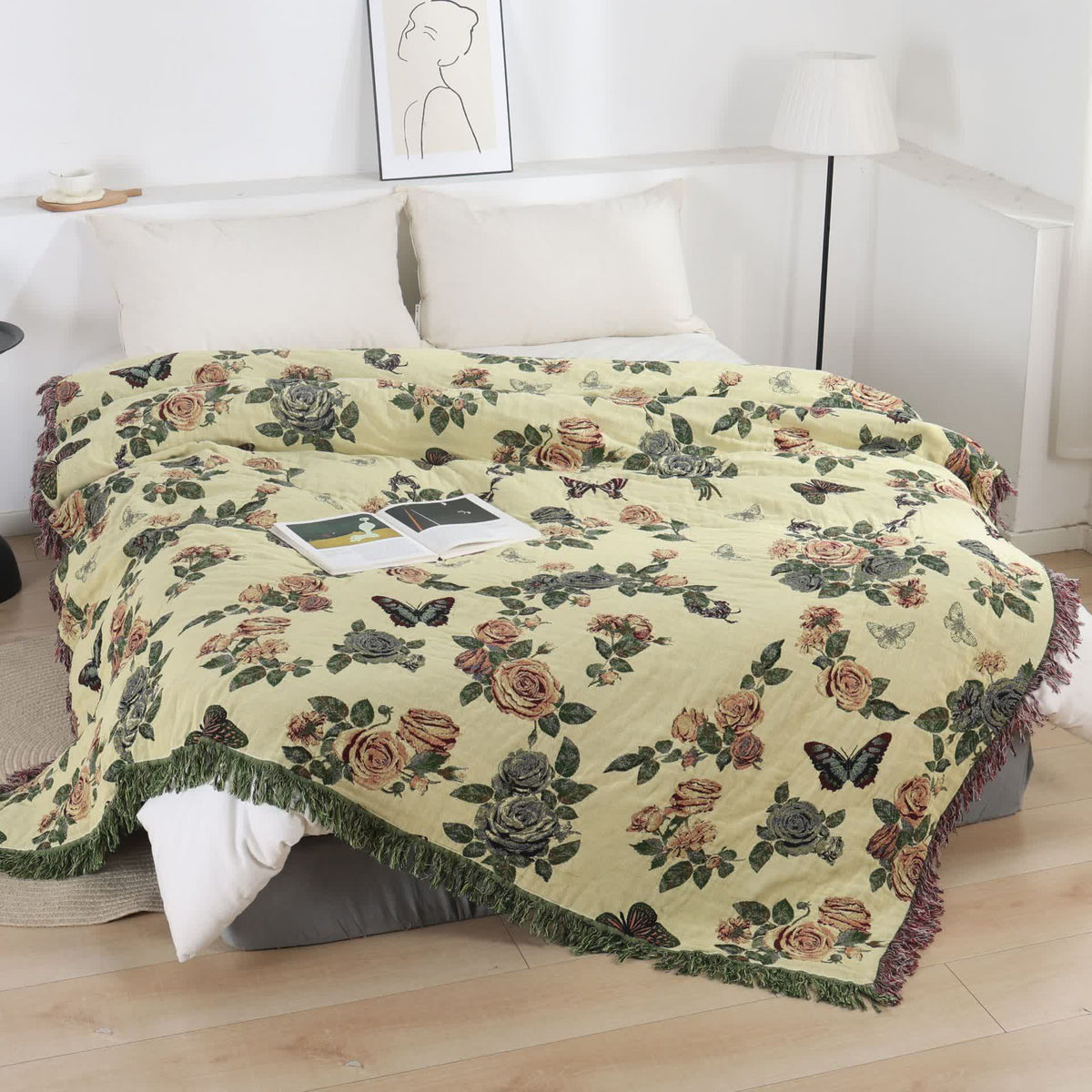 Romantische Rosen-Tagesdecke aus Baumwollgaze - image 1