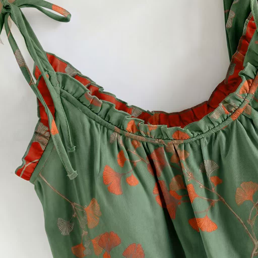 Ginkgo-Blatt-Pyjama-Set mit Rüschen und Cami-Oberteil - image 9