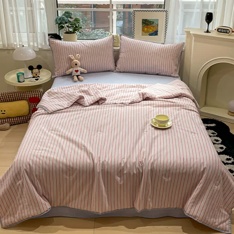 Modernes, weiches, gestreiftes Bettwäsche-Set aus Strickbaumwolle - image 1