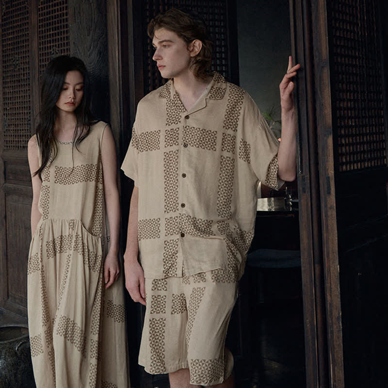 Loungewear-Set mit geometrischem Gittermuster für Sie und Ihn - image 1