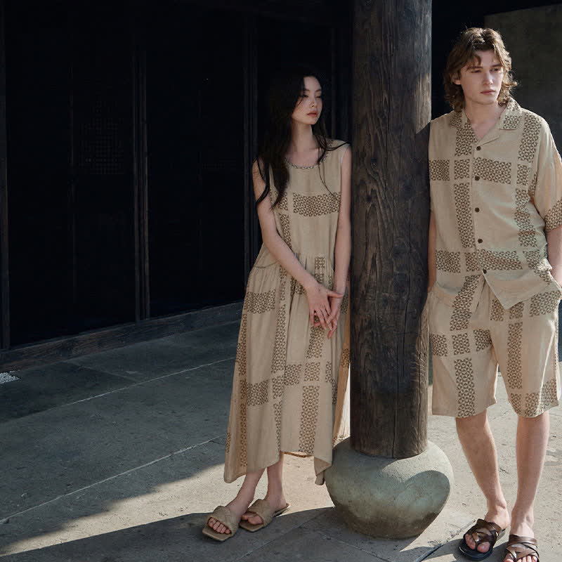 Loungewear-Set mit geometrischem Gittermuster für Sie und Ihn - image 2