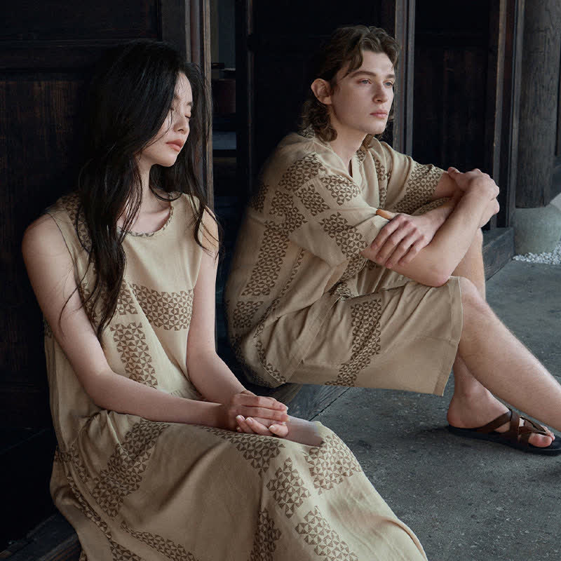 Loungewear-Set mit geometrischem Gittermuster für Sie und Ihn - image 4