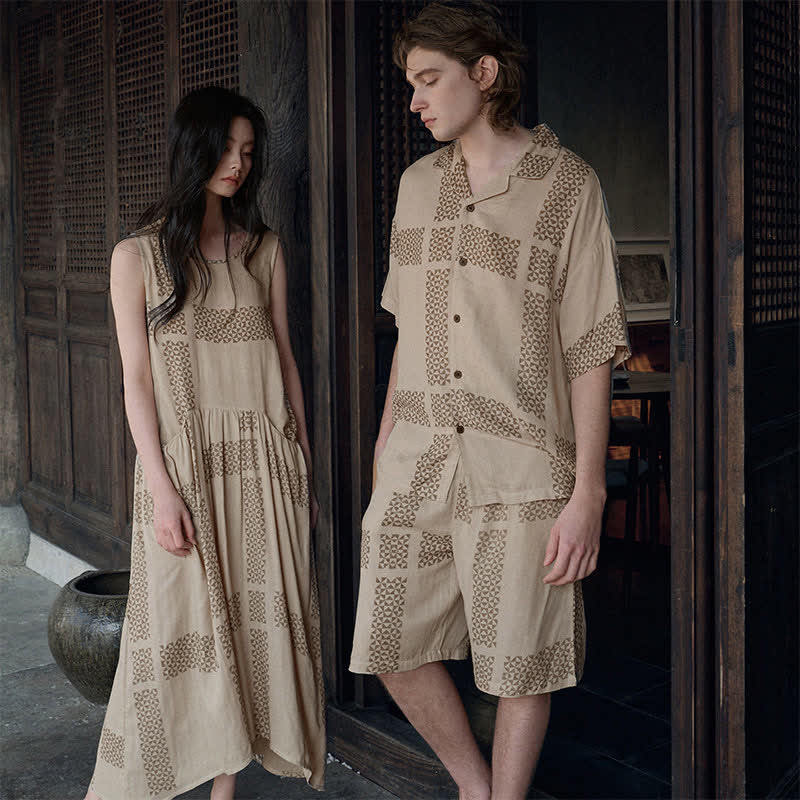 Loungewear-Set mit geometrischem Gittermuster für Sie und Ihn - image 0