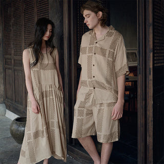 Loungewear-Set mit geometrischem Gittermuster für Sie und Ihn - image 0