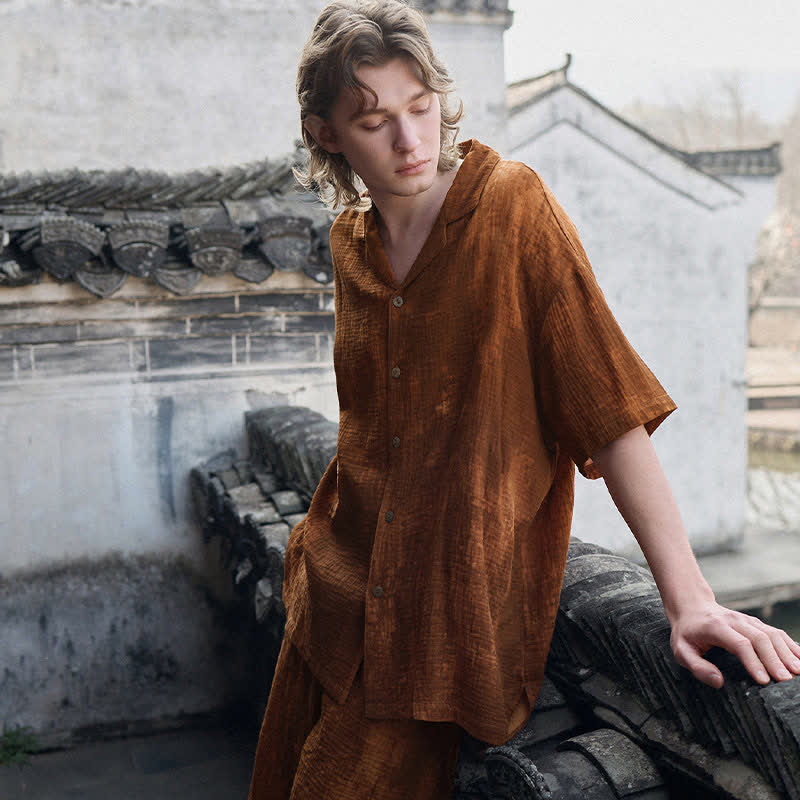Partnerpyjamas aus Baumwolle, rostbraun, passend zum Partnerlook - Männer - 2XL - image 10