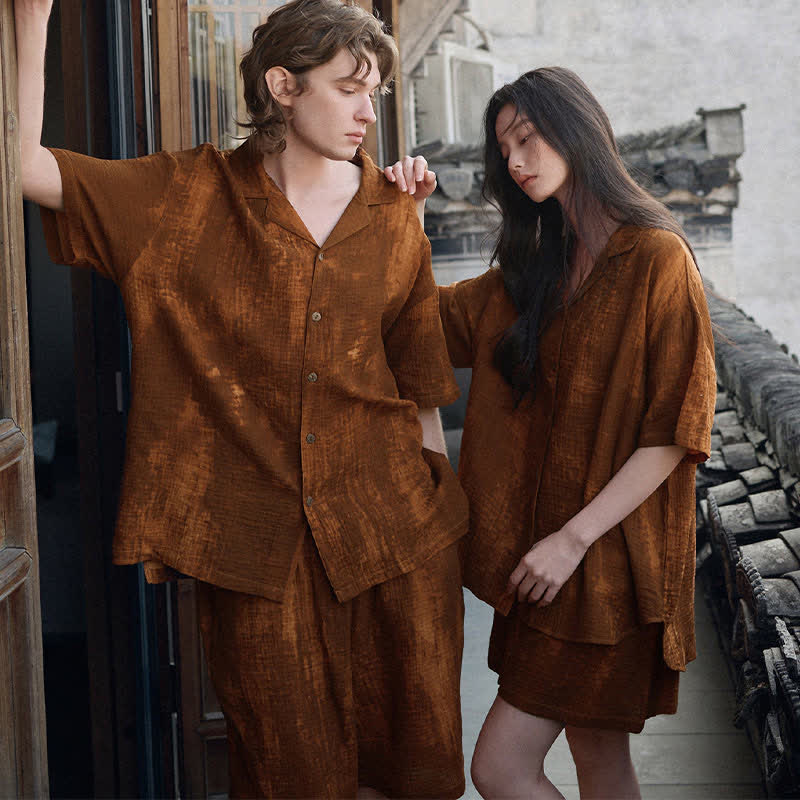 Partnerpyjamas aus Baumwolle, rostbraun, passend zum Partnerlook - image 2