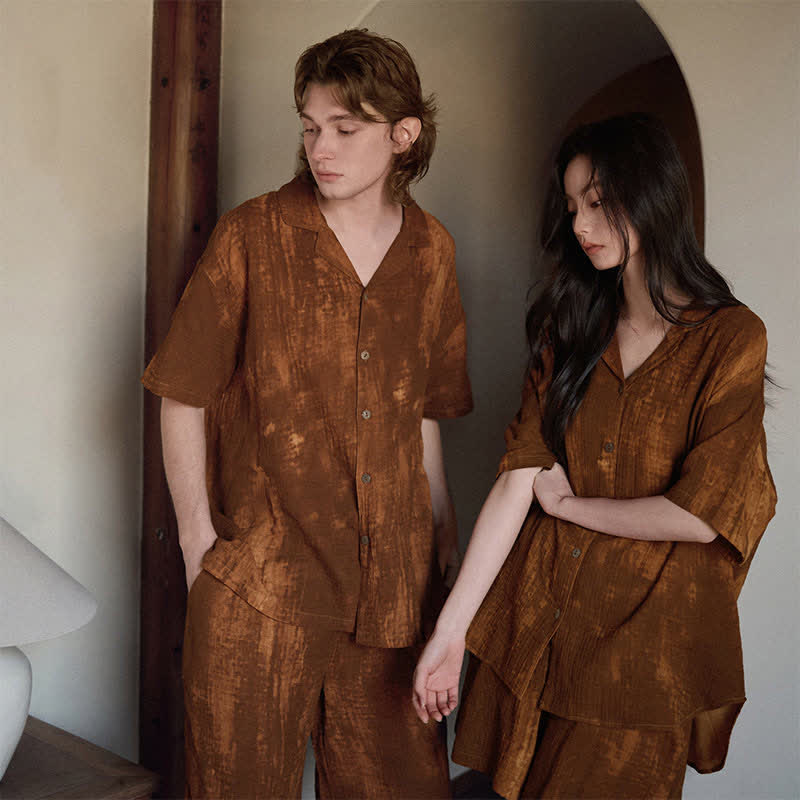 Partnerpyjamas aus Baumwolle, rostbraun, passend zum Partnerlook - image 3