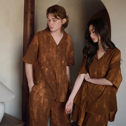 Partnerpyjamas aus Baumwolle, rostbraun, passend zum Partnerlook - image 3