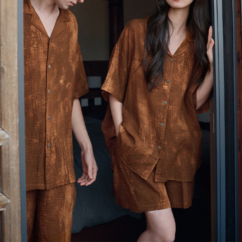 Partnerpyjamas aus Baumwolle, rostbraun, passend zum Partnerlook - image 6