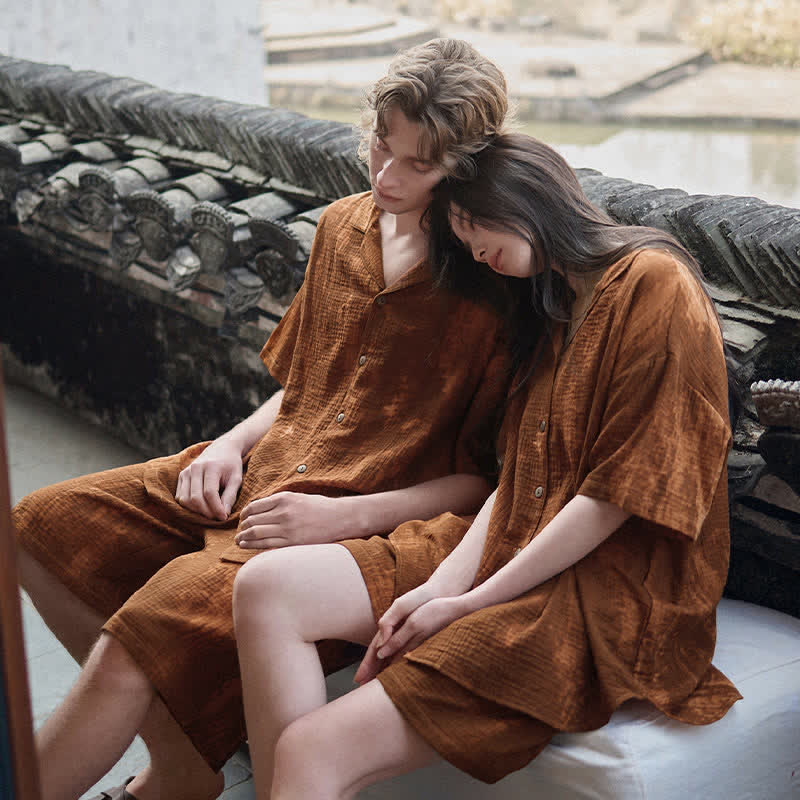 Partnerpyjamas aus Baumwolle, rostbraun, passend zum Partnerlook - image 1