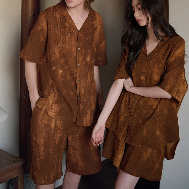 Partnerpyjamas aus Baumwolle, rostbraun, passend zum Partnerlook - image 0