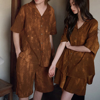 Partnerpyjamas aus Baumwolle, rostbraun, passend zum Partnerlook - image 0