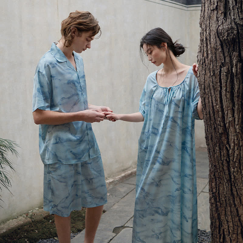 Loungewear-Set in Blau-Aquarell für Sie und Ihn - image 3