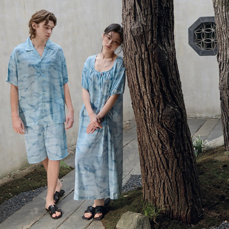 Loungewear-Set in Blau-Aquarell für Sie und Ihn - image 4