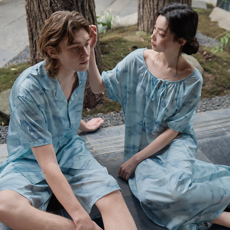 Loungewear-Set in Blau-Aquarell für Sie und Ihn - image 1